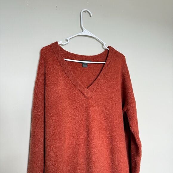 French Connection Womens Wool Sweater Medium Orange V Neck Capsule Oversized - Picture 2 of 5